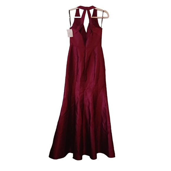 NEW Alfred Sung V-Neck Satin Trumpet‎ Gown with Side Slit, Burgundy #D761 - Picture 4 of 14